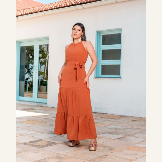 Vestido Longo Crepe Malha