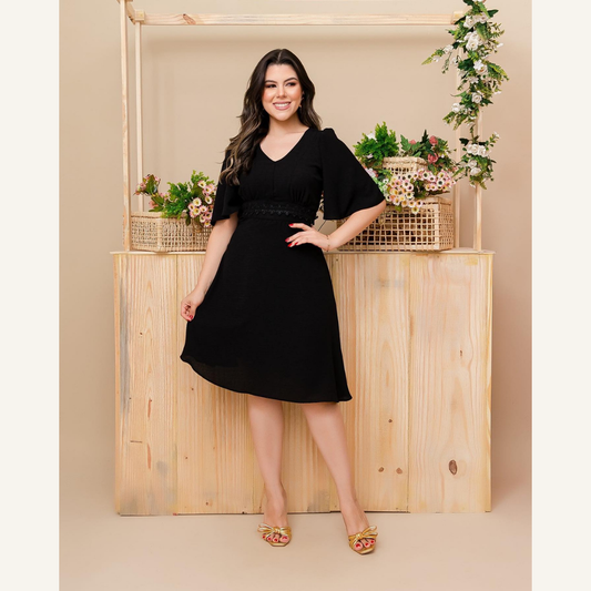 Vestido Midi Crepe Malha