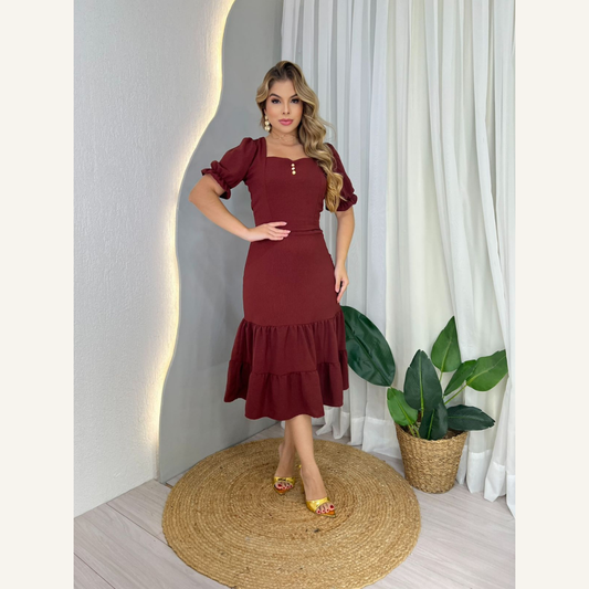 Vestido Midi Crepe Malha