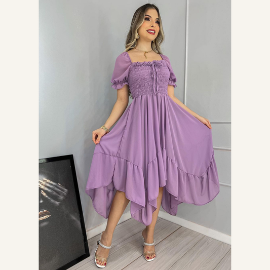 Vestido Midi Crepe Twill + Tule