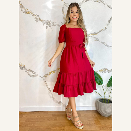 Vestido Midi Crepe Duna